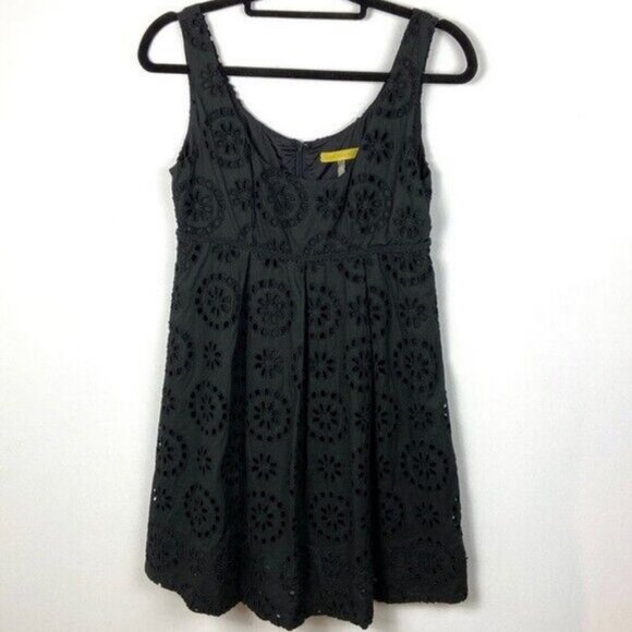 Jack Rogers Black Eyelet Mini Dress Size 4 Anne Exploded Rondell Babydoll Y2K - Picture 2 of 6